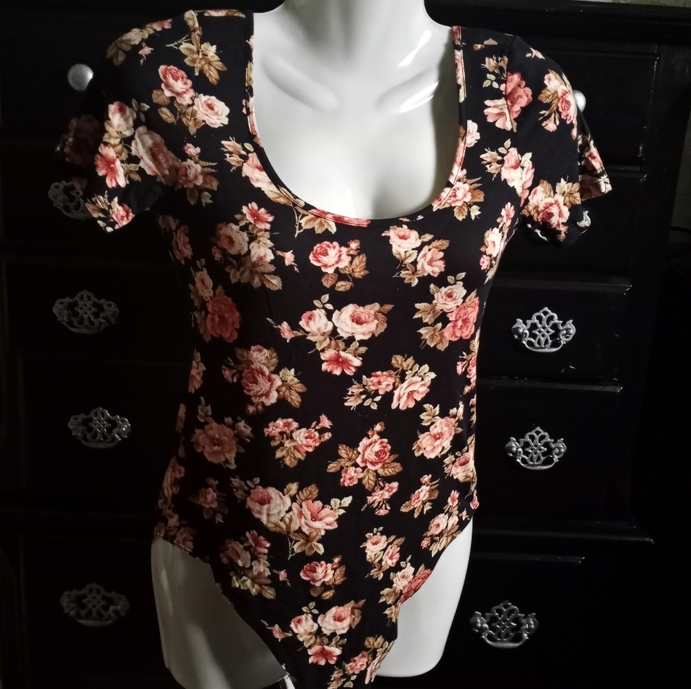 Forever 21 Black and Floral Print Bodysuit